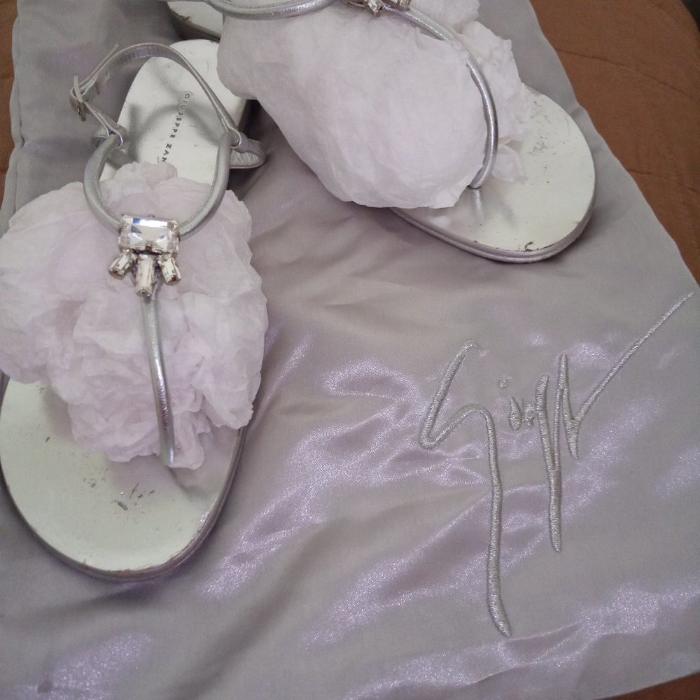 Giuseppe Zanotti Svorski Crystal Embellished Silver Sandals.